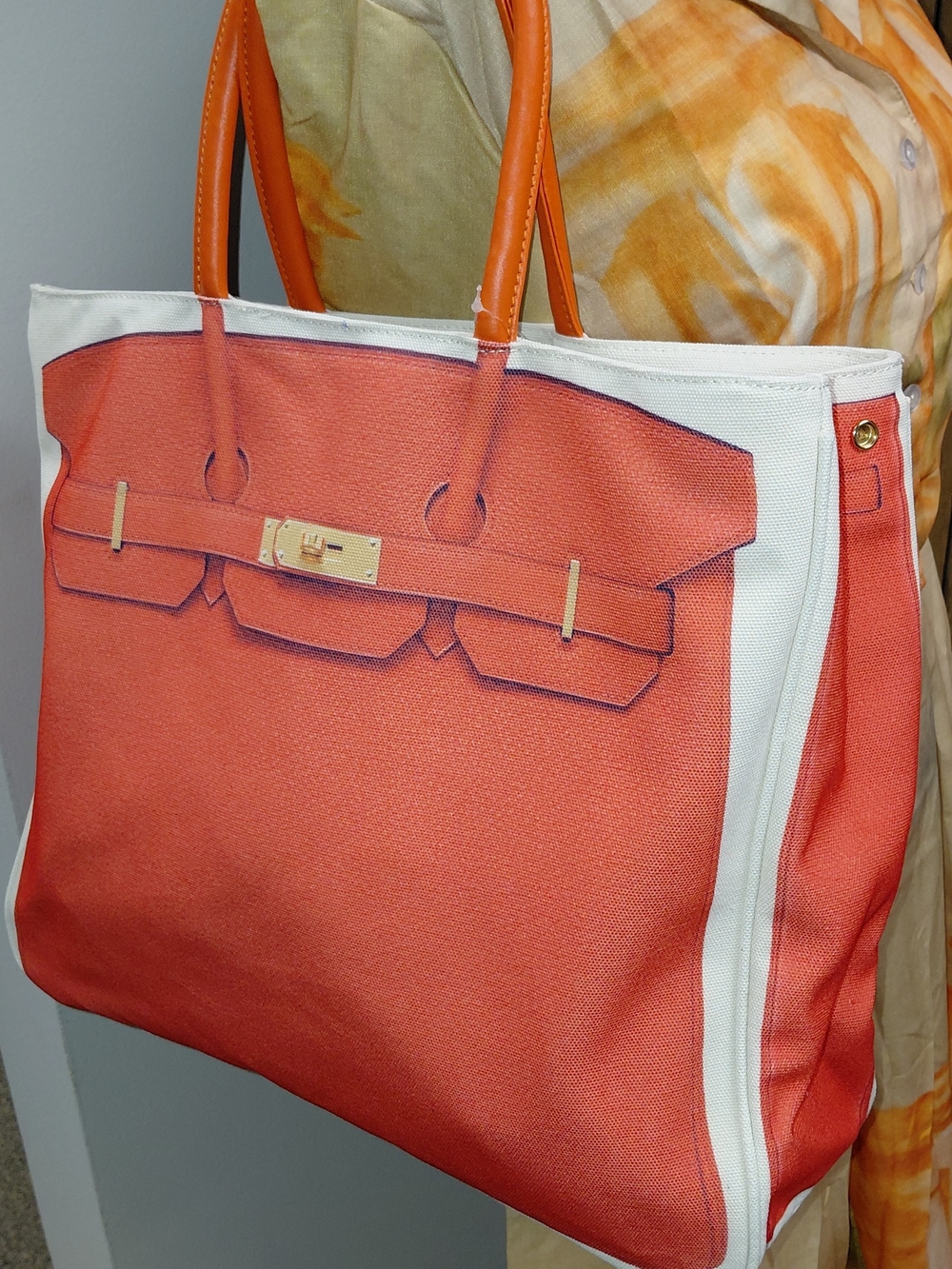 Birkin Inspired Canvas Tote Orange